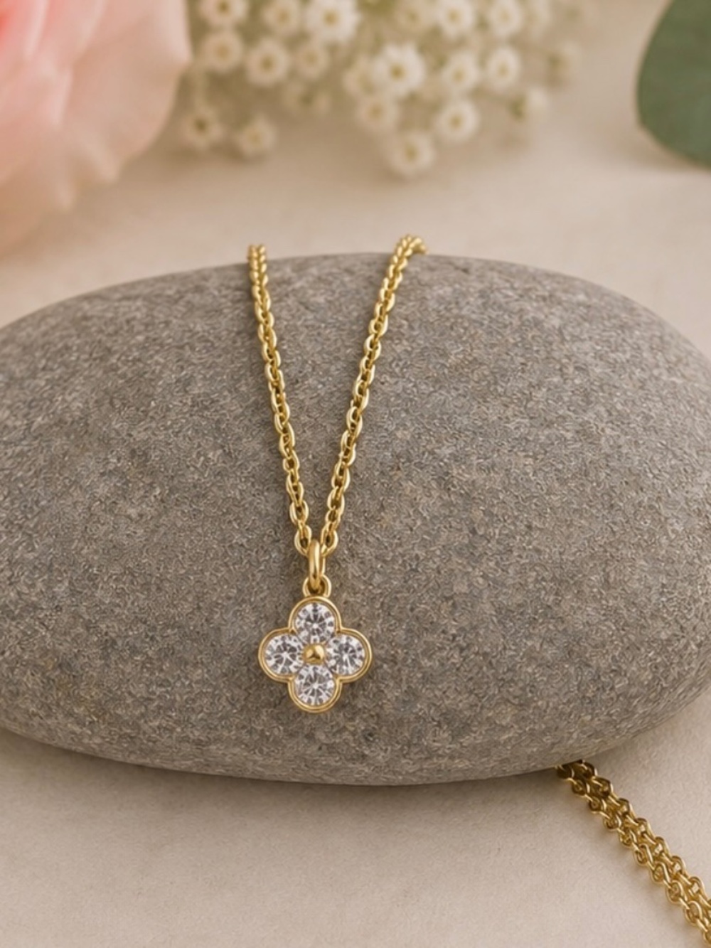 New Delicate Moissanite Flower Pendant, 18K Yellow Gold Finish